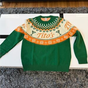 Tito’s Stylish Green and Orange Crewneck Holiday Sweater